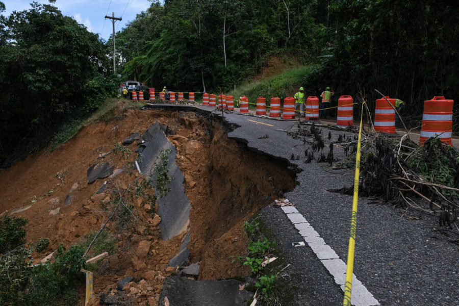 OROCOVIS, PR - SEPTEMBER 22: The 157 route into the community Cacao currently being cleared after mayor landslides caused by Hurricane Fiona blocked access.



(Photo by Gabriella N. Báez for NPR)