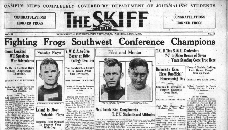 TCUs+head+football+coach+Francis+Schmidt+led+the+Frogs+to+their+first+Southwest+Conference+championship.+Dec.+4%2C+1929.