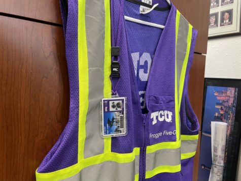 Vests worn by Froggie 5-0 on walking escort duty.  (Sara Honda/TCU 360 Staff)