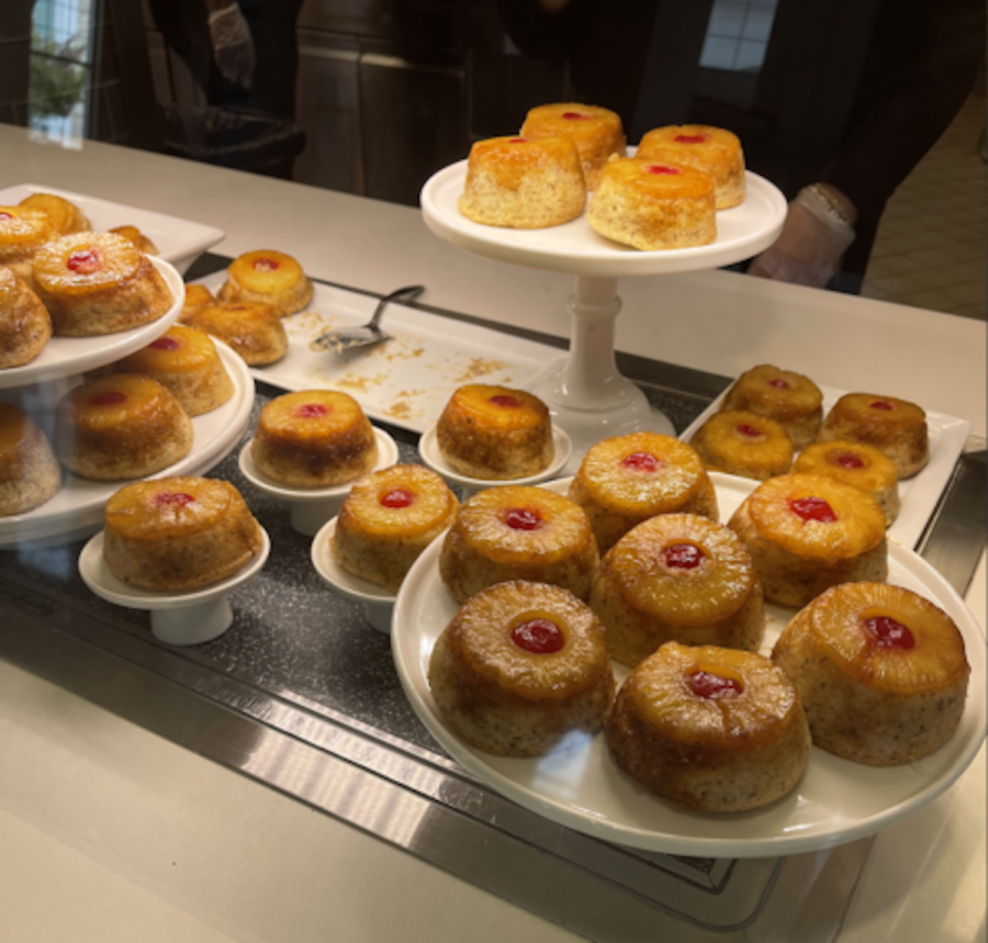 Magnolias displays Wilders fan favorite pineapple upside down cakes with a cherry in the middle. (Hanna Landa/TCU360)