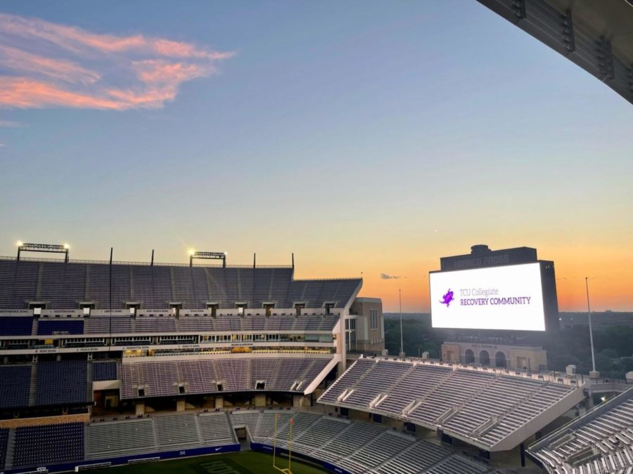 TCU+Substance+Recovery+Advertisement+is+displayed+at+Amon+G.+Carter+Stadium.+%28Photo+courtesy+of+TCU%2FSURS%29