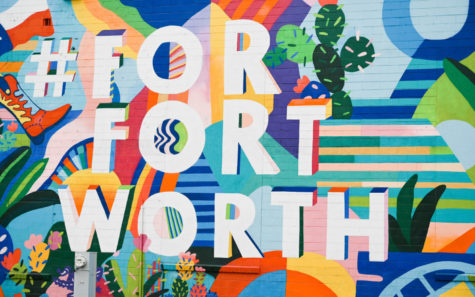Upclose of the #ForFortWorth Mural designed by Mariell Guzman. Photo by Sophia Allen. 