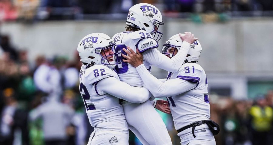 TCU+Kicker+Griffin+Kell+after+making+the+game-winning+field+goal+against+Baylor.+Nov.+20%2C+2022.+%28photo+courtesy+of+gofrogs.com%29