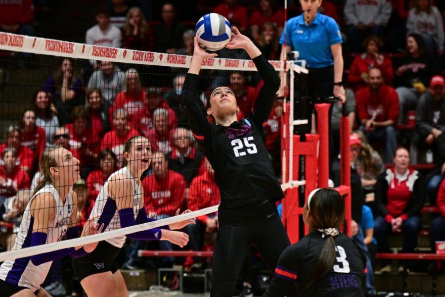 TCU+Volleyball+player+Callie+Williams+photographed+during+the+First+Round+of+2022+NCAA+Volleyball+Tournament+in+the+UW+Field+House+on+the+campus+of+University+of+Wisconsin+in+Madison%2C+Wisconsin+on+December+2%2C+2022.+%28Photo+by+Michael+Clements%2FEllman+Photography%29+%0A