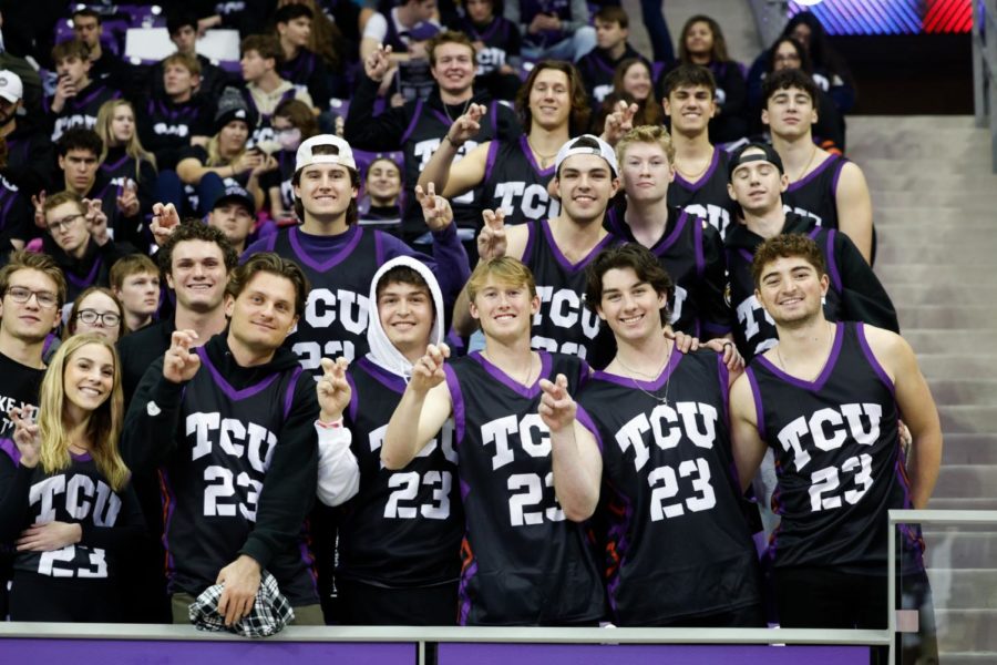 TCU+fans+in+the+student+section+vs+Oklahoma+on+Jan.+24%2C+2023.+%28Photo+courtesy+of+GoFrogs.com%29