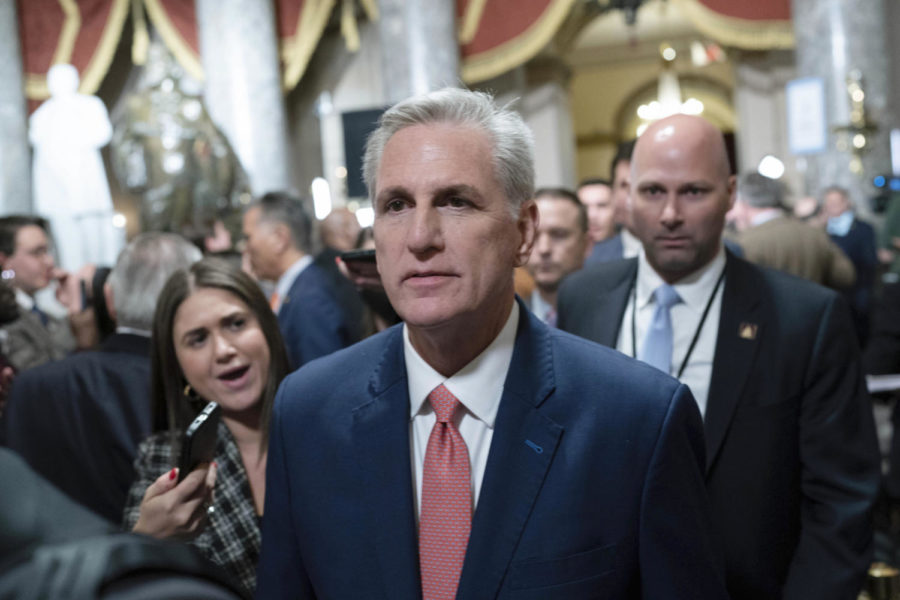 Speaker of the House Kevin McCarthy, R-Calif., leaves the House Chamber after President Joe Bidens State of the Union address at the Capitol, Feb. 7.  (AP Photo/Jose Luis Magana, File)