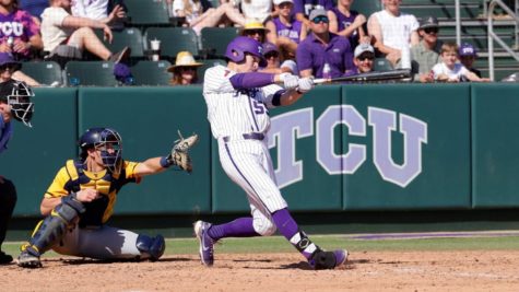 TCU third baseman Brayden Taylor goes 2-4 with three RBIS in a 5-4 win over West Virginia on April 2, 2022. (Photo courtesy of GoFrogs.com)