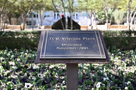 The TCU Veterans Plaza is a space honoring student and alumni veterans on campus. (Lance Sanders/ Staff Writer)