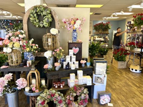 The entry display at TCU Florist shows Valentine’s Day items and gifts. (Delaney Vega/ Staff Writer)