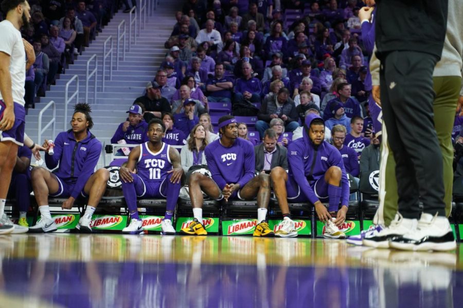 TCU+starters+prepare+for+player+introductions+vs+Kansas+State+on+Feb.+7%2C+2023.+%28Photo+courtesy+of+GoFrogs.com%29
