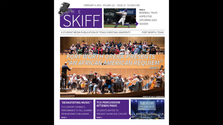 The cover of the February 8th edition of The Skiff