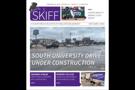 Cover page for the February 16 cover of The Skiff