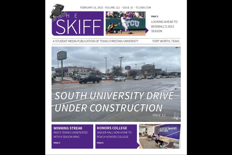 Cover page for the February 16 cover of The Skiff