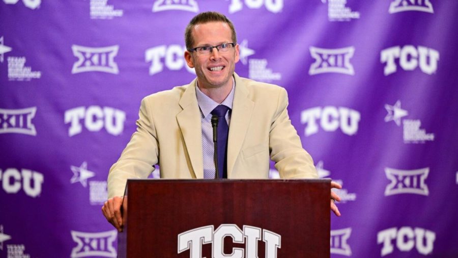 Mark+Campbell+is+introduced+as+TCU+womens+basketballs+next+head+coach+on+Thursday+March+23%2C+2023.+%28Photo+courtesy+of+GoFrogs.com%29