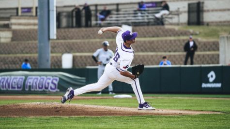 Chase Hoover throws seven scoreless innings in a 7-0 win over Abilene Christian on March 21, 2022. (Photo courtesy of GoFrogs.com)