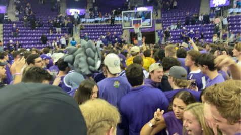 TCU fans rush the court following win against No. 9 Texas on March 1, 2023. (Nick Girimonte)