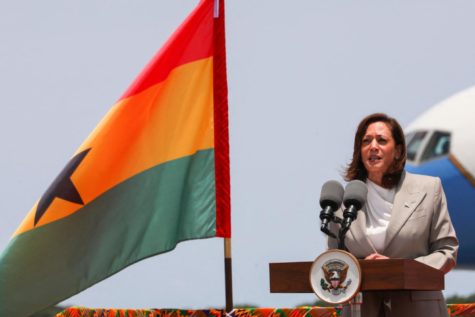 US Vice President Kamala Harris addresses the crowd after arriving at the Kotoka International Airport in Accra, Ghana, on March 26, 2023. - US Vice President Kamala Harris starts a three-country tour of Africa, promoting the White Houses positive vision of the continent as the future of the world.
Harris trip to Ghana, Tanzania and Zambia is the latest salvo in deepening US engagement with a continent largely ignored under Republican Donald Trump -- and long viewed in Washington as more of a problem area than a land of opportunity. (Photo by Nipah Dennis / AFP) (Photo by NIPAH DENNIS/AFP via Getty Images)