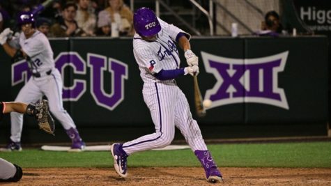 TCU shortstop Anthony Silva hits two home runs in a 7-3 victory over Oklahoms State on April 7, 2023. (Photo courtesy of GoFrogs.com)