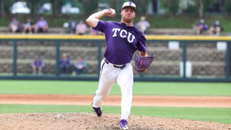 TCUs Cam Brown tosses three 1/3 scoreless innings in a 6-1 victory over Cal State Fullerton on May 7, 2023. (Photo courtesy of GoFrogs.com)