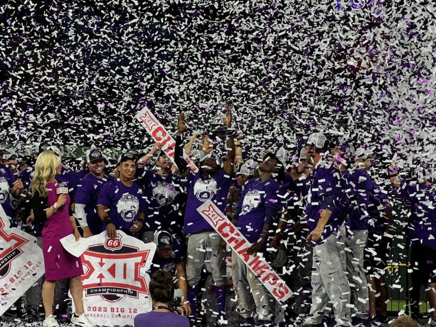 TCU defeats Oklahoma State in the Big 12 Tournament Championship on May 28, 2023. Photo: Charles Baggarly