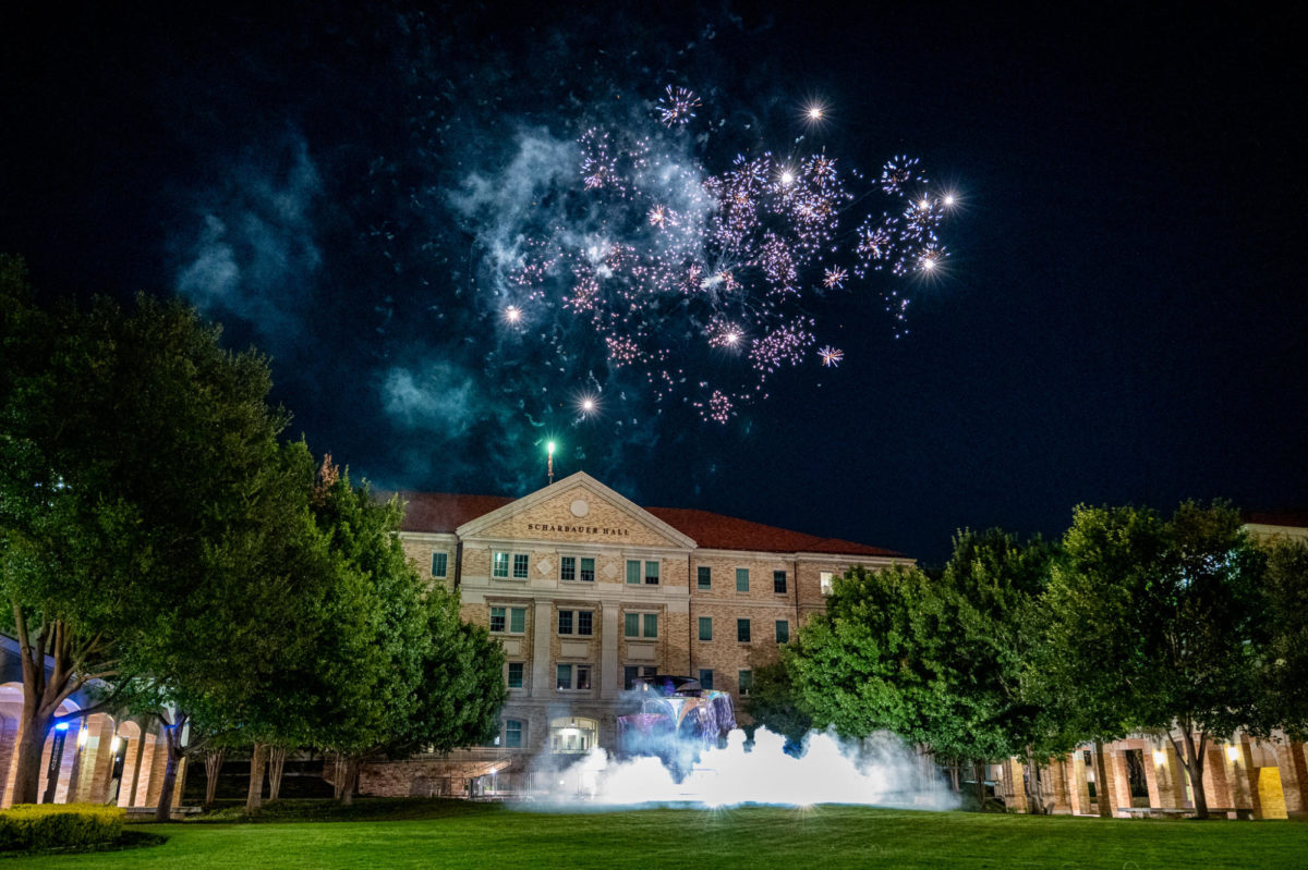 Fireworks during TCU Campus Commons Celebration Fort Worth, Tx August 19, 2023