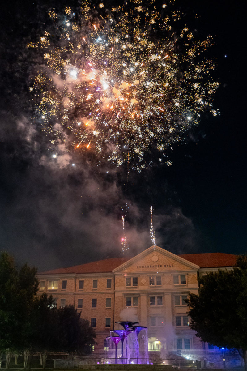 Fireworks during TCU Campus Commons Celebration Fort Worth, Tx August 19, 2023