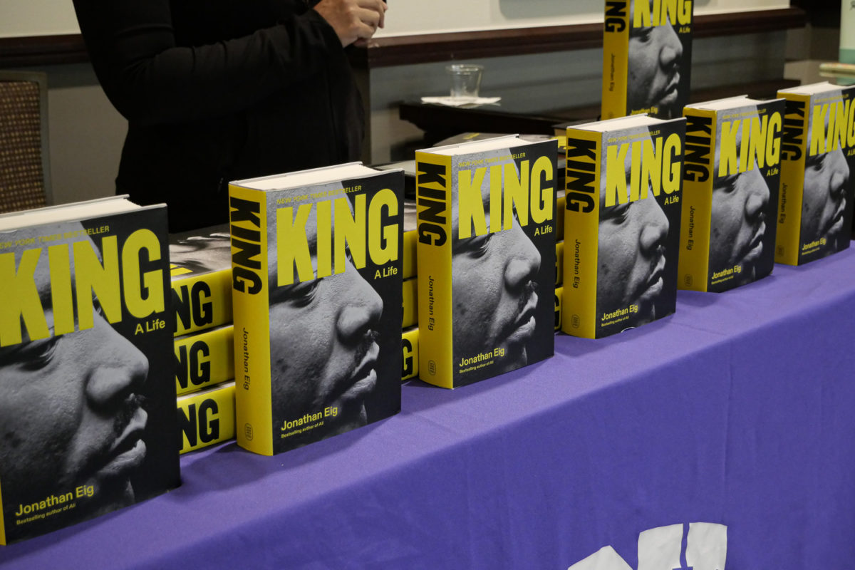 Copies of Jonathan Eigs book, King: A Life, are sold at Reconstructing King: An Evening with Jonathan Eig, September 19, 2023 (Thai Pham/Staff Photographer)