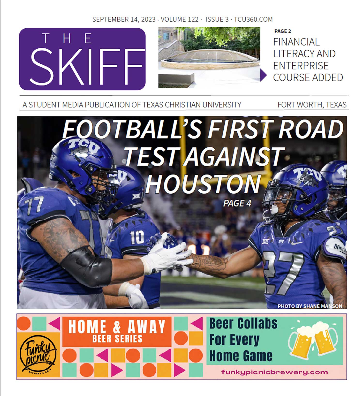 The Skiff cover for Sept. 14, 2023. Volume 122, Issue 3.