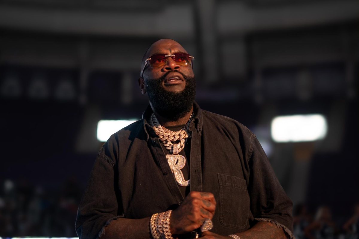 Rick Ross performs at “Schollmaier Live,” an event to celebrate the beginning of the basketball season at TCU, Oct. 27, 2023. The TCU basketball team is slated to kick off its season against  Southern University, November 6, at Schollmaier Arena. (TCU 360/ Shane Manson)
