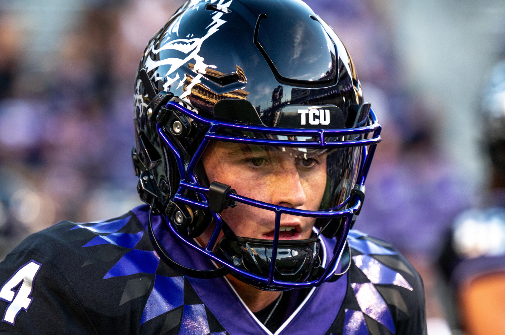 Texas Christian University quarterback Chandler Morris warms up pre-game at Amon G. Carter Stadium in Fort Worth, Texas, Sept. 30, 2023. The TCU Horned Frogs were defeated by the West Virginia Mountaineers 24-21.