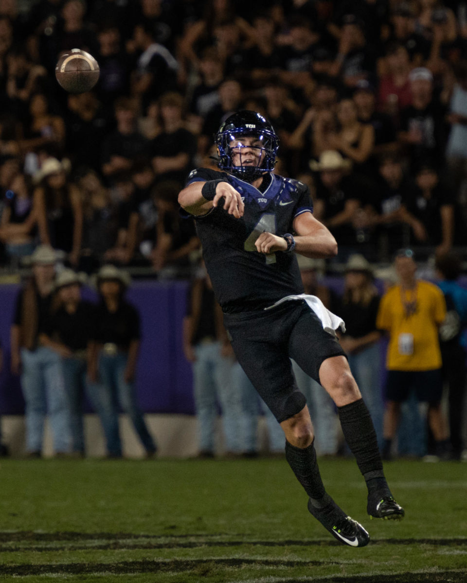 Texas Christian University quarterback Chandler Morris passes the ball at Amon G. Carter Stadium in Fort Worth, Texas, Sept. 30, 2023. The TCU Horned Frogs were defeated by the West Virginia Mountaineers 24-21. (TCU 360/ Shane Manson)