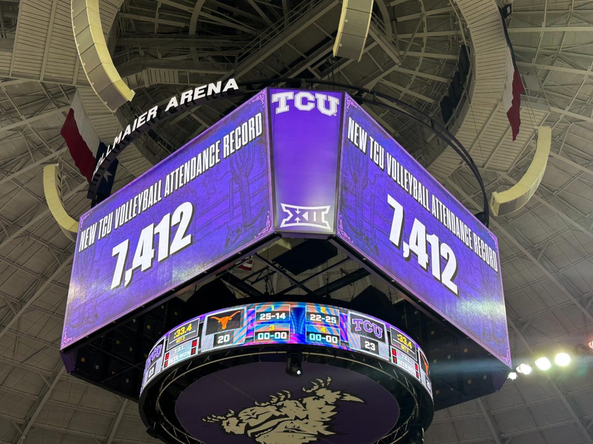 The record-breaking attendance at the TCU vs. No. 6 Texas matchup inside the Ed and Rae Schollmaier Arena on Wednesday, Oct.18