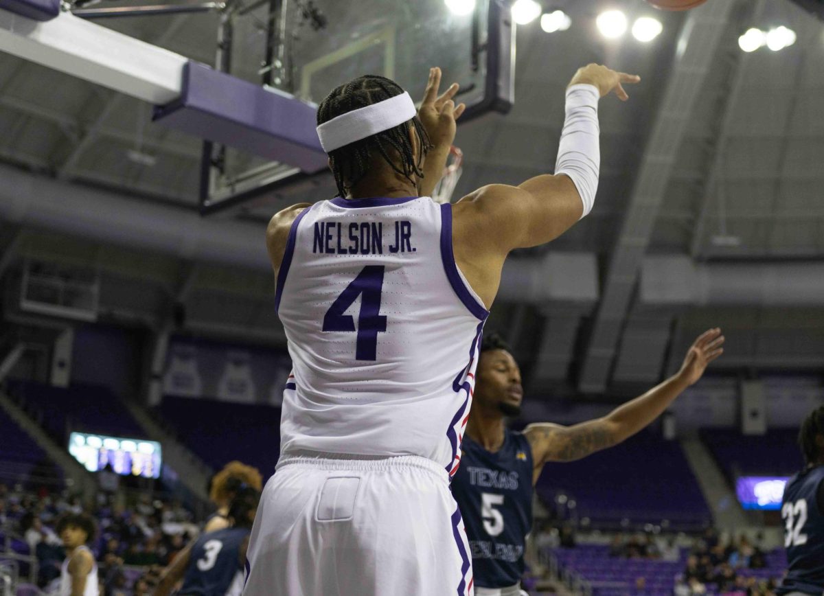 Texas Christian University guard Jameer Nelson Jr. inbounds the ball at Schollmaier Arena in Fort Worth, Texas on October 30th, 2023. The TCU Horned Frogs would beat the Texas Wesleyan Rams 98-61 in an exhibition game. (TCU360/ Tyler Chan)