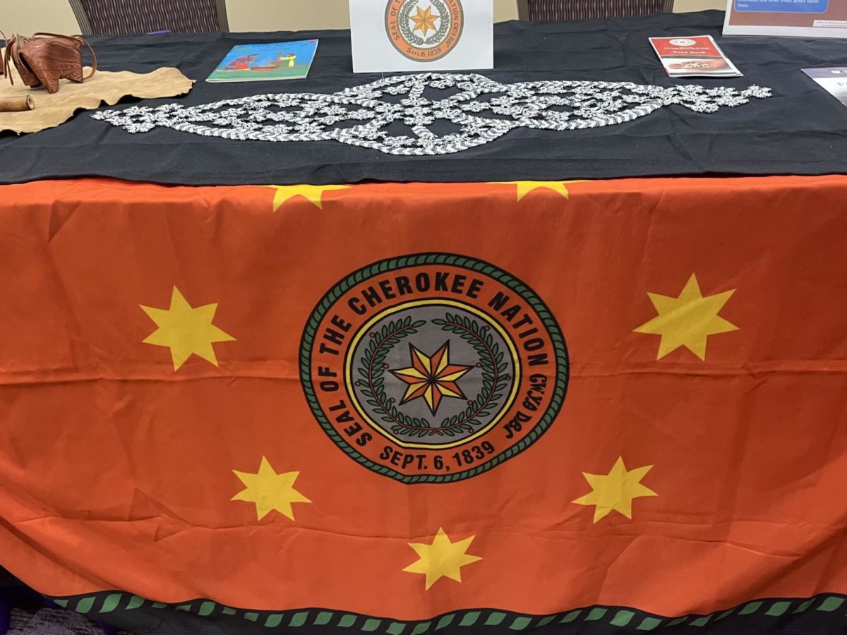 Along with several other groups, a Cherokee Nation table was set up outside of the symposium to teach members of the TCU community about their culture.