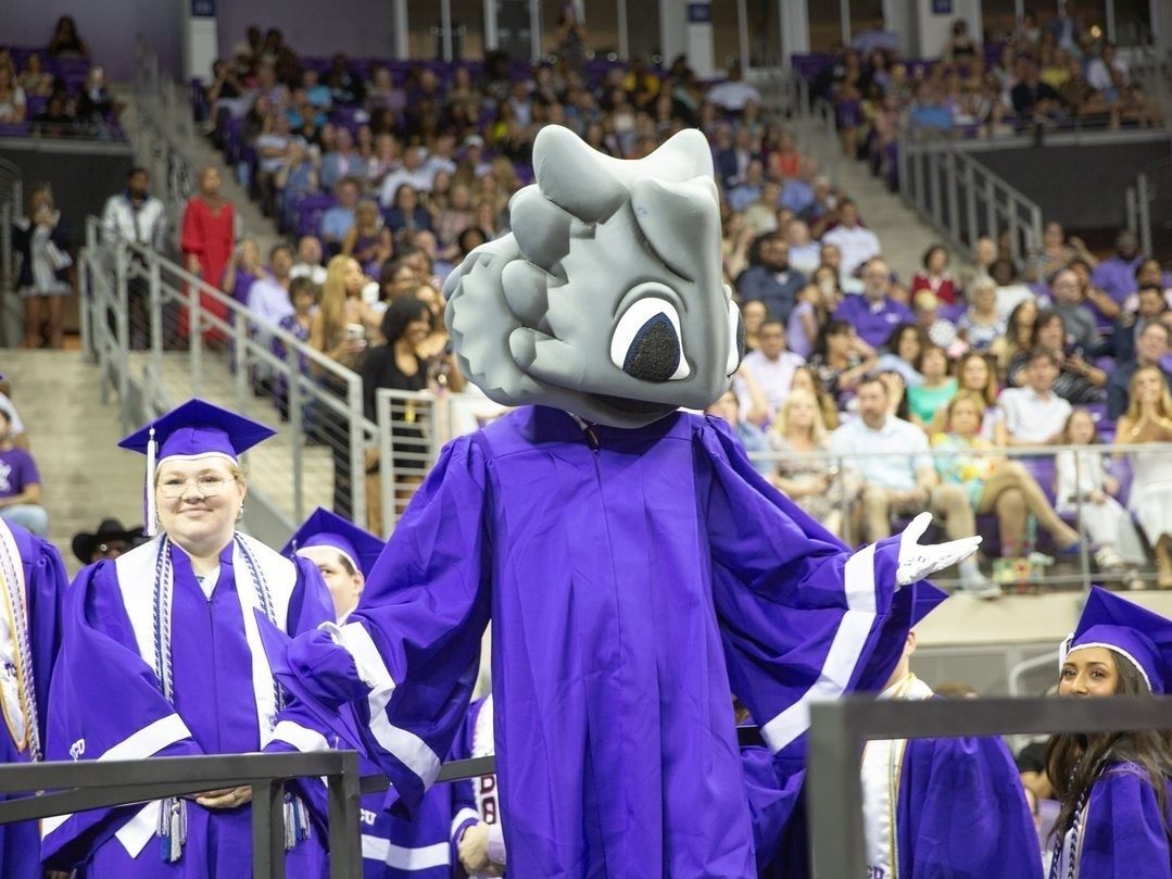 Aidan Cottrell, Class of 2023, graduates wearing the SuperFrog head. (Photo provided by Aidan Cottrell)