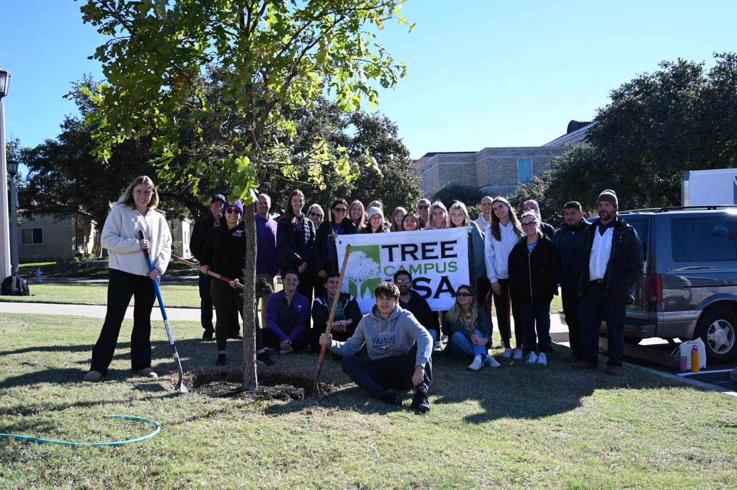 TCU celebrates annual Texas Arbor Day by planting three new bur oaks on