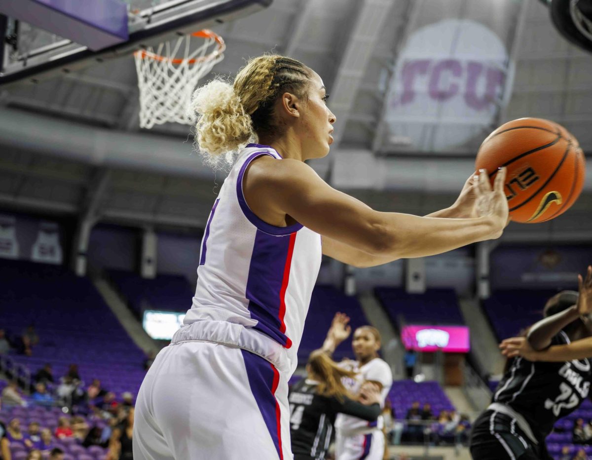 TCU guard Jaden Owens inbounds the ball at Ed and Rae Schollmaier Arena in Fort Worth, Texas on November 12th, 2023. The TCU Horned Frogs beat the Rice Owls 67-42. (TCU360/Tyler Chan)