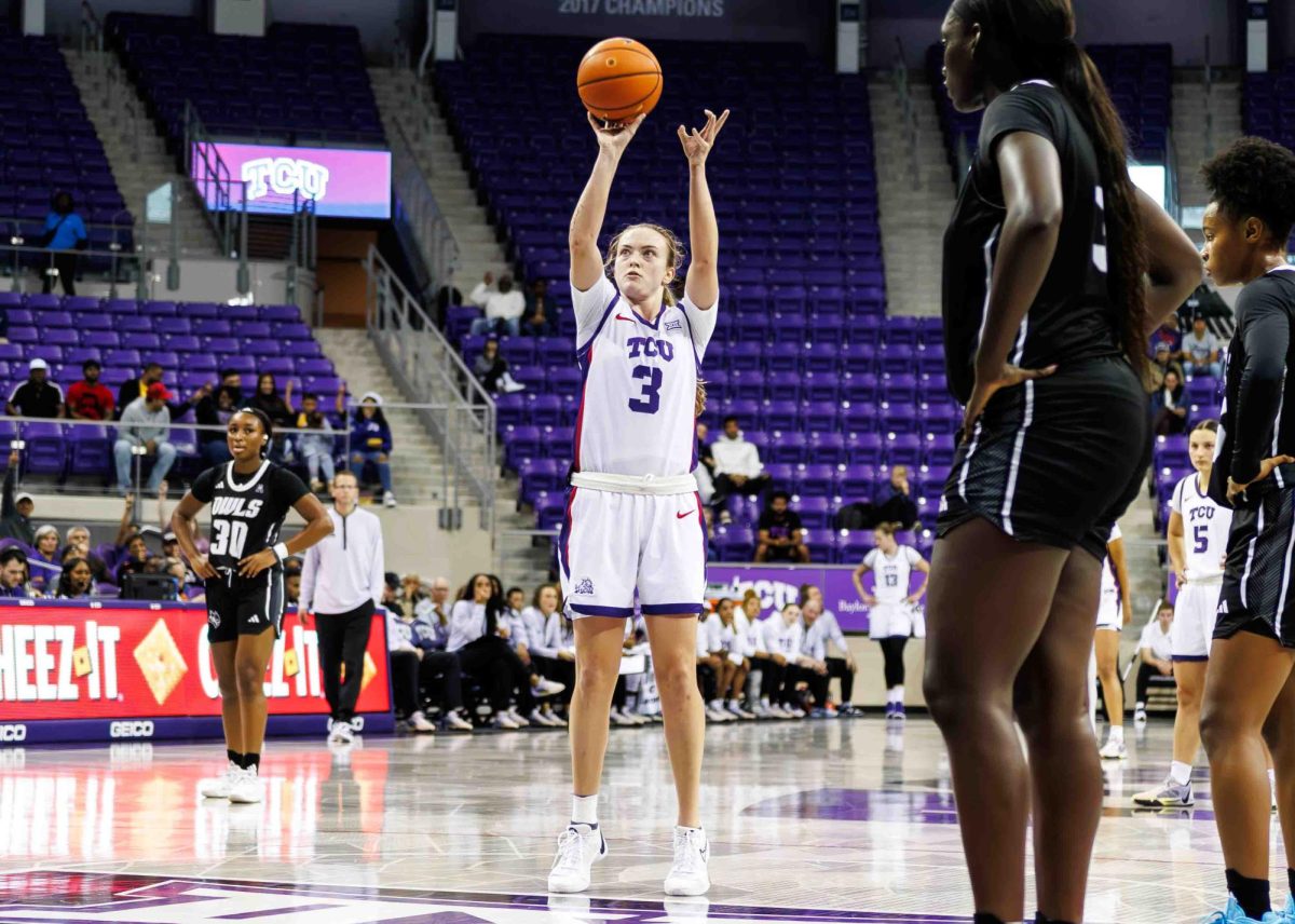 TCU guard Madison Conner shoots a free throw at Ed and Rae Schollmaier Arena in Fort Worth, Texas on November 12th, 2023. The TCU Horned Frogs beat the Rice Owls 67-42. (TCU360/Tyler Chan)