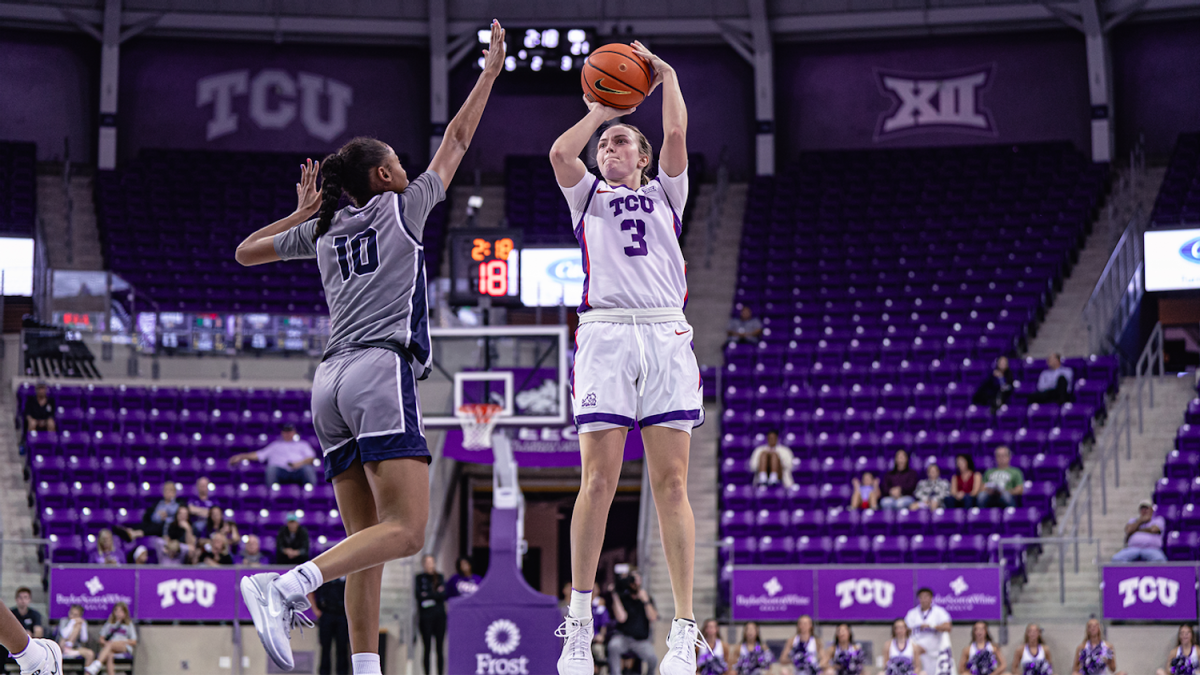 TCUs Madison Conner goes up for a jump shot against the Oral Roberts Golden Eagles. She would go on to score 30 points en route to a 76-56 Frogs victory. (photo courtesy of: gofrogs.com) 