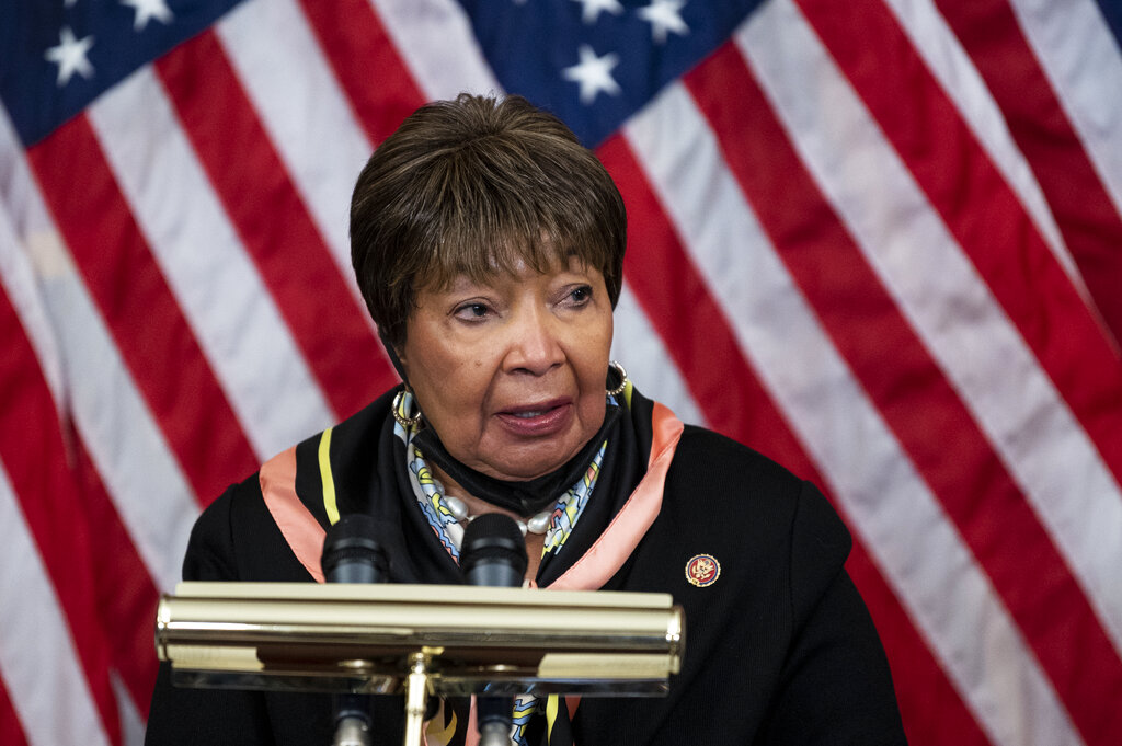 UNITED STATES - FEBRUARY 4: Rep. Eddie Bernice Johnson, D-Texas, speaks during the America Competes Act event in the Rayburn Room in the Capitol on Friday, February 4, 2022. (Photo by Bill Clark/CQ Roll Call via AP Images).