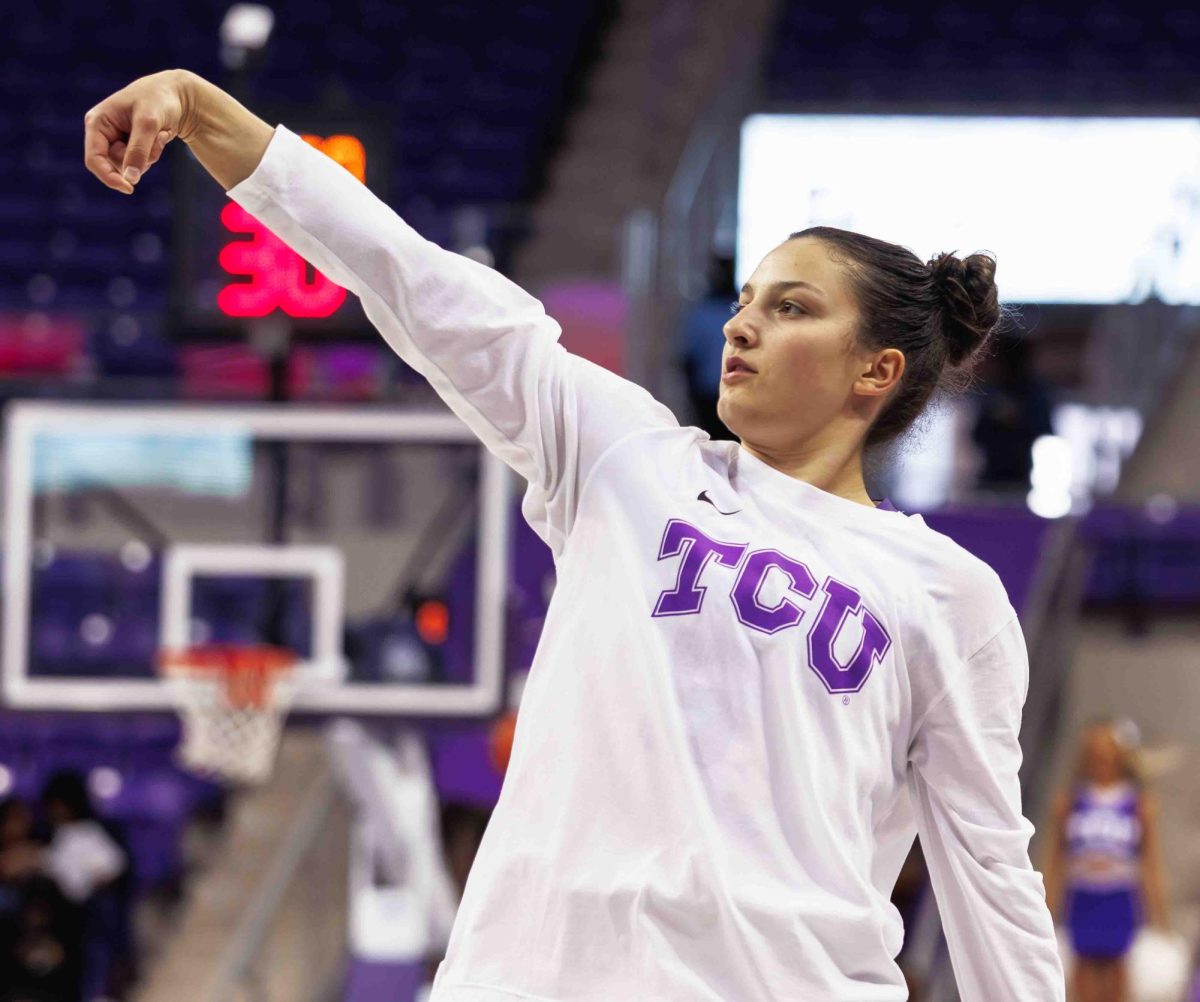 TCU guard Una Jovanovic watches her shot at Ed and Rae Schollmaier Arena in Fort Worth, Texas on December 10th, 2023. The TCU Horned Frogs beat the PVAMU Panthers  86-41. (TCU360/ Tyler Chan)