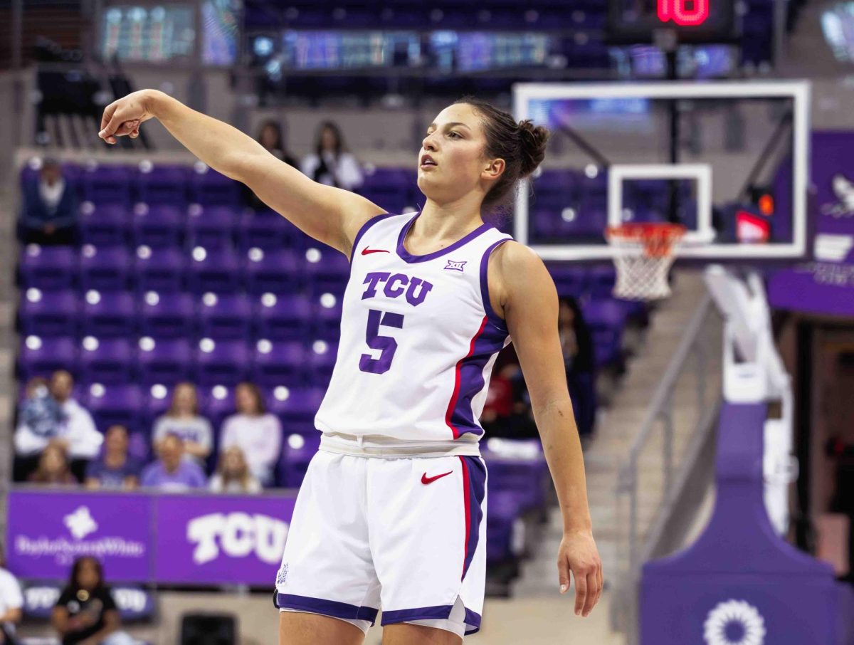 TCU guard Una Jovanovic watches her shot at Ed and Rae Schollmaier Arena in Fort Worth, Texas on December 10th, 2023. The TCU Horned Frogs beat the PVAMU Panthers 86-41. (TCU360/ Tyler Chan)