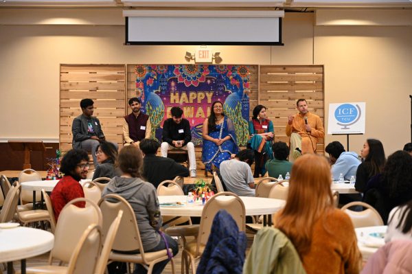 A panel of Indian students at TCU speaks at the ICFs Diwali celebration, sharing stories of their cultures, upbringings and beliefs to help attendees gain a deeper understanding of Indian traditions. (Cecilia Le/Staff Photographer)