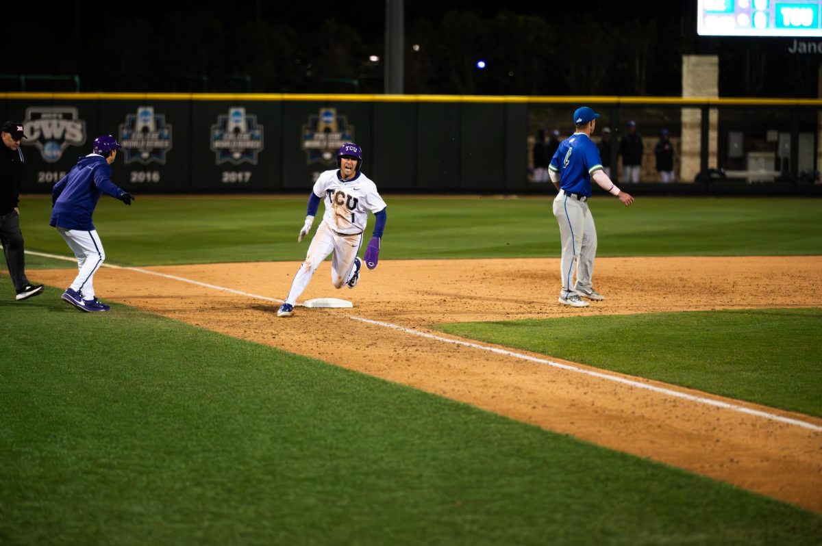 Peyton Chatagnier rounds third and heads for home in a game against Florida Gulf Coast University at Lupton Stadium on Feb. 16, 2024. (Steven Magallon/Staff Photographer)
