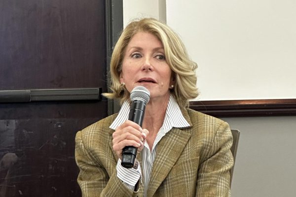 Wendy Davis, a former representative of the 10th district in the Texas Senate, discusses internal issues the US faces. Davis Graduated from TCU with a Bachelor of Arts in English in 1990. (Nick Di Re/Staff Photographer) 