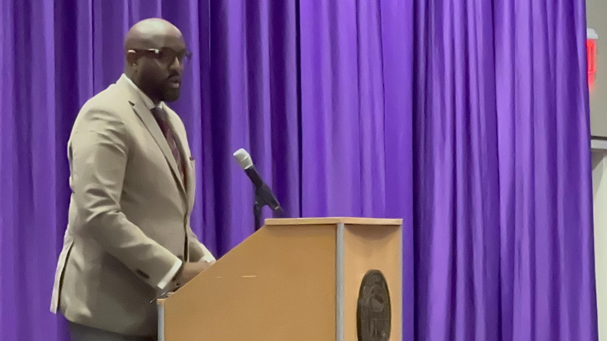 Michael Waters, Ph.D., shared a message focused on the legacy of Dr. Martin Luther King, Jr. on Jan. 24 in the Brown-Lupton University Union ballroom. (Haylee Chiariello/Staff Writer)