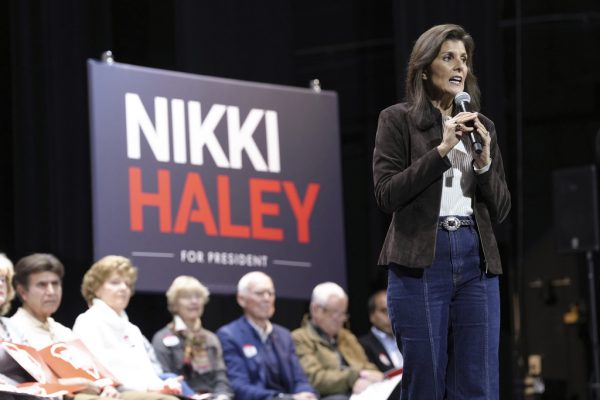 Republican presidential candidate former UN Ambassador Nikki Haley speaks during a campaign rally on Monday, Feb. 5, 2024, in Aiken, S.C. Haley, a former two-term governor of South Carolina, is stumping in her home state, where former President Donald Trump has remained popular ahead of the GOP primary on Feb. 24. (AP Photo/Meg Kinnard)