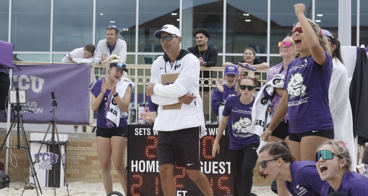 Head coach Hector Gutierrez on the sideline of TCUs Fall Challenge. (Photo courtesy of TCU Athletics Dept.) 