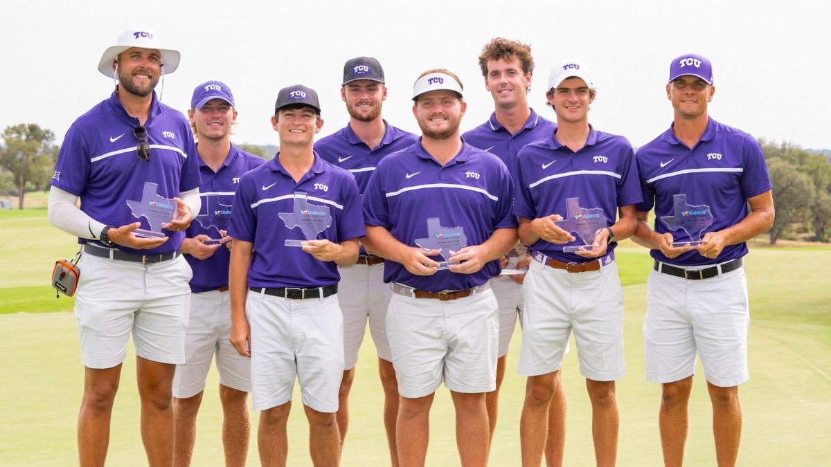 TCU mens golf team after finishing in second place at the Valero Texas Collegiate in San Antonio on Sept. 11, 2023.