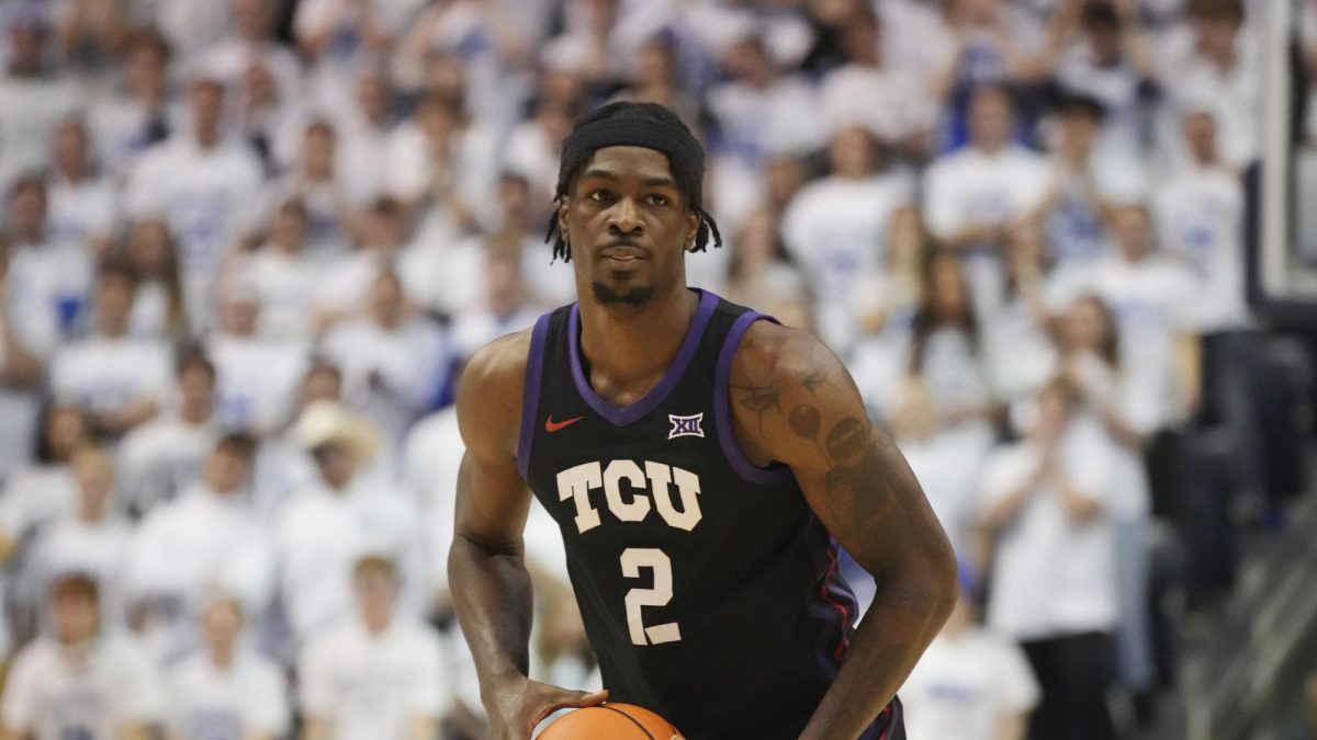 TCU forward Emanuel Miller looks to pass the ball during the first half of an NCAA college basketball game against BYU Saturday, March 2, 2024, in Provo, Utah. (AP Photo/George Frey)


